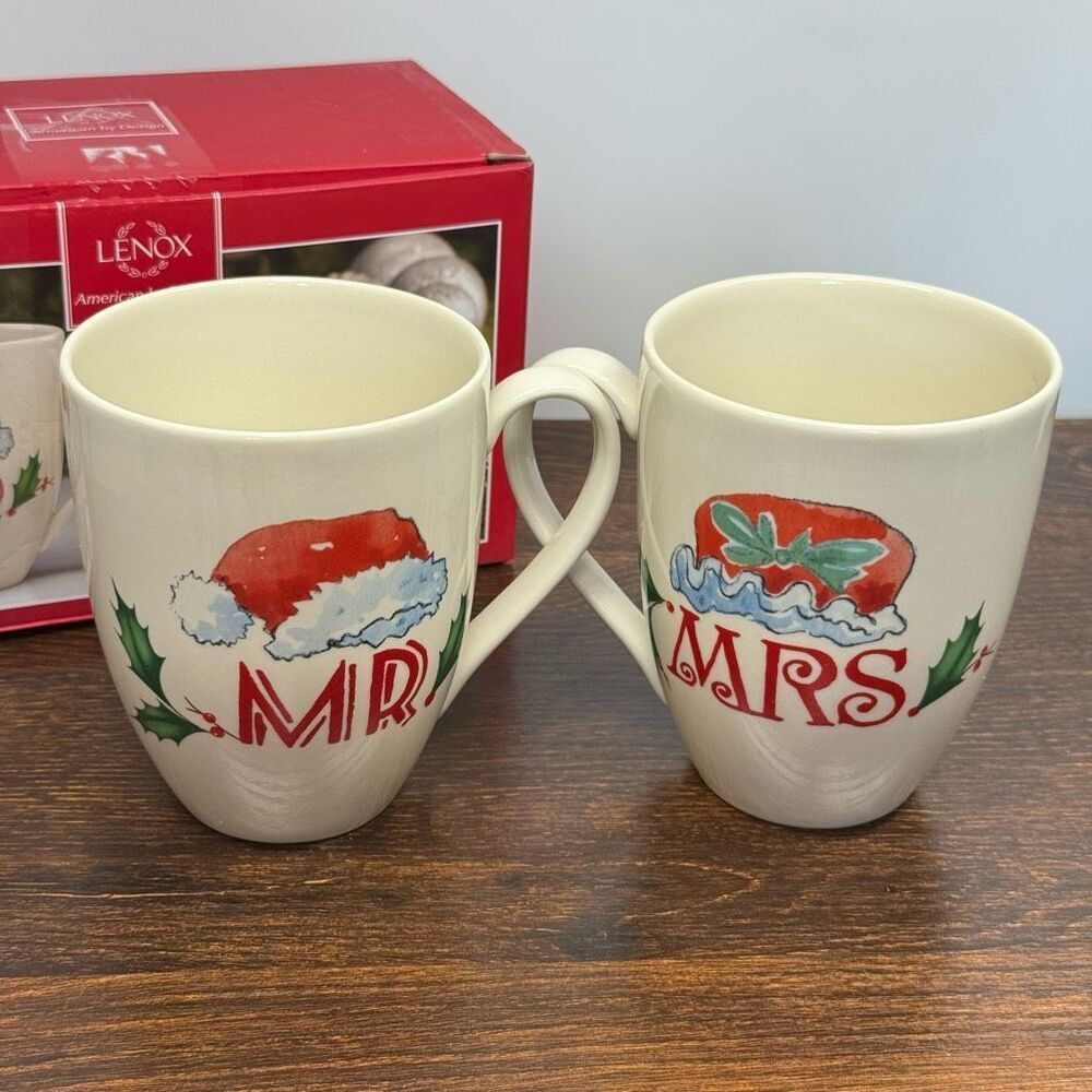 LENOX HOLIDAY 2p Set MR & MRS CLAUS MUGS 14 OZ - Picture 6 of 8
